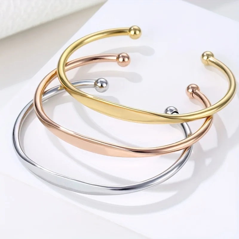 304 stainless steel stainless steel solid color pvd coated 18k real gold plated simple style classic style plating bangle 0